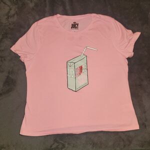 Juicy Couture Juniors Pink Baby Tee Juice Box Cap Sleeve Retro Crop Top L